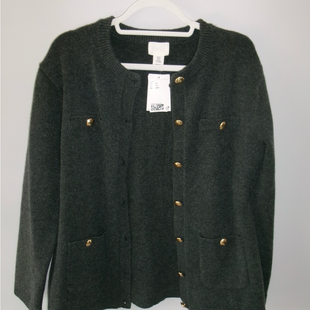 H&M Dark Gray Cardigan with Gold Buttons